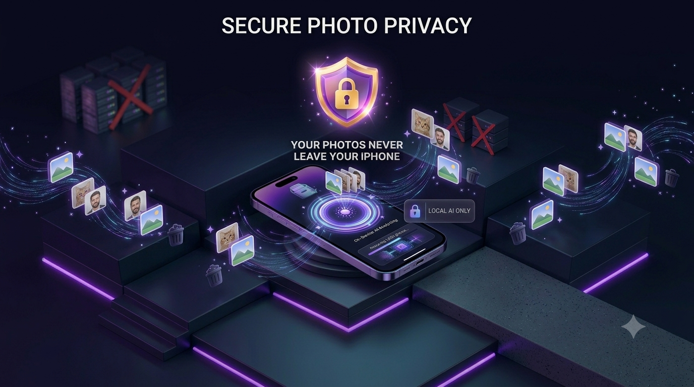 On-device AI analyzing photos privately without uploading to servers